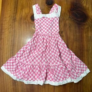 Vintage Martha's Miniatures Girls 7 Dress Cotton Gingham Plaid USA Party Y26